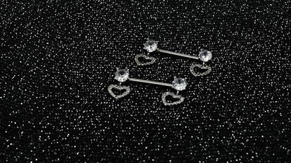 HQLA 14G Dainty CZ Love Heart Nipple Rings Tongue Ring Surgical Steel Nipple rings Piercing Women Barbells 2Pcs 25/8"(16mm) - style: Silver - Style D - Dangle CZ Love