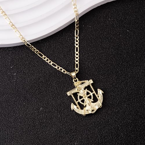 14K White Gold Plated Anchor Jesus Crucifix Cross Pendant Necklace for Women Men Saint Patron Pendant Religious Jewelry - color: gold