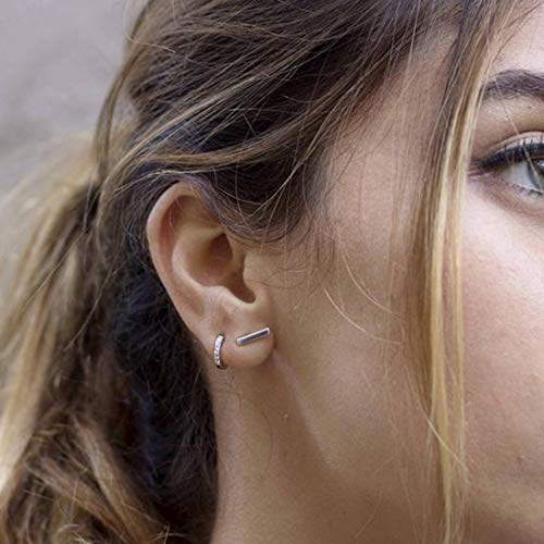 EPIRORA Sterling Silver Stud Earrings for Women Men- 4 Pairs of Hypoallergenic Simple Geometric Small Stud Earring Set Tiny Circle Triangle Square Bar Stud Earrings Mini Cartilage Tragus Earrings - style: Style 1- Silver