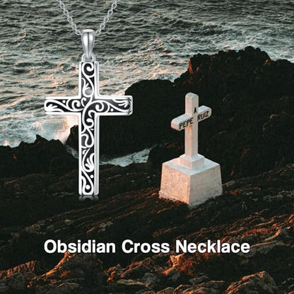 Cross Necklace for Men Women 925 Sterling Silver Cross Pendant Necklace Christian Religious Jewelry Gifts for Anniversary - color: 16-Black Acrylic Cross