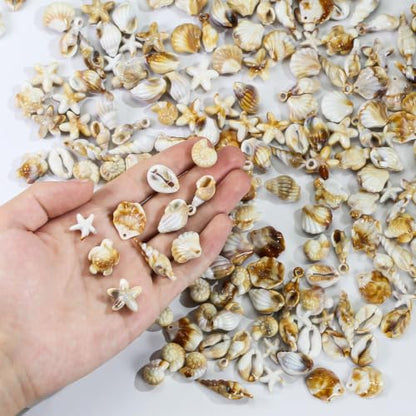 Acrylic Shell Beads 100 Pcs with Big Hole – Faux Seashell Spacer Beads, Natural Look Ocean Starfish Snail Conch Scallop Turtle Charms for Summer DIY Necklace Bracelet Earring Jewelry Making