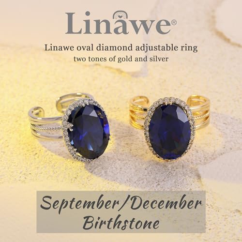 Linawe Costume Jewelry Adjustable Cocktail Ring for Women | Copper, Rhinestone, Cubic Zirconia, Oval, Fake Diamond, Crystal, Stone, Birthstone, Gemstone, Big, Chunky, Statement - color: White Navy