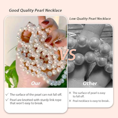 Zeffy Pearl Necklace 4MM/6MM/8MM Dainty Round Imitation Pearl Choker Necklace Wedding Pearl Necklace Delicate Jewelry for Women Simple Bridesmaid Jewelry Gifts - style: 8mm Long Pearl necklace(70")