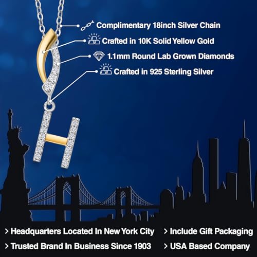 Gem Stone King Initial Pendant Necklace Letter A to Z Alphabet | 10K Yellow Gold and 925 Sterling Silver | White Lab Grown Diamond | Gift Women Mother's Day Wife Mom Girlfriend Anniversary Birthday | - style: Initial H