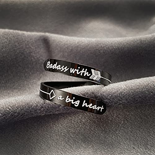 Opening Black Keep Going ring Stainless Steel Adjustable Never give up Jewelry Inspirational Opening Stacking Cute Hiphop Band - style: Badass with a big heart
