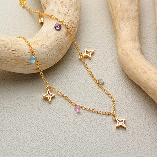 MTMY Beaded Necklaces for Women 14K Gold Plated Dainty Colorful Green/Rose Beaded Pearl Choker Necklace Delicate Boho Choker Necklace Jewelry Gift - style: CZ star tassel