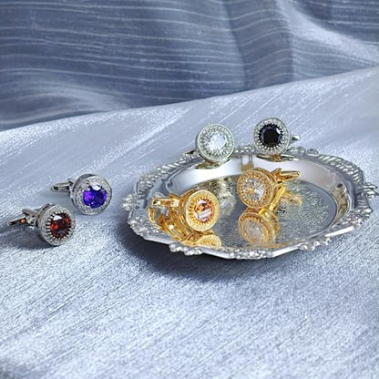 Crystal Cufflinks for Men CZ Cuff Links Sparkle Diamond Gold Ornate Cufflinks for Wedding Groom Best Man - style: Black