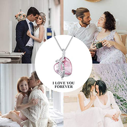 AOBOCO I Love You Sterling Silver 12 Birthstone Heart Pendant Necklace Embellished with Crystals from Austria, Mother's Day Anniversary Birthday Jewelry Christmas Gifts for Women Grandma Nana - color: K-October