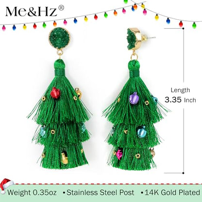 Me&Hz Colorful Layered Tassel Earrings Bohemian Statement Tiered Tassel Big Dangle Drop Earrings for Women Druzy Studs Valentine’s Day Gift - color: Christmas A