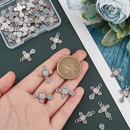 SUNNYCLUE 1 Box 40Pcs Rosary Cross Crystal Rhinestone Charms Bulk Cubic Zirconia Evil Eye Easter Crucifix Cross Charms for Jewelry Making Hanging Ornament Necklace Bracelet Keychain Supplies Adult - color: 40pcs Rhinestone Evil Eye Cross Charms