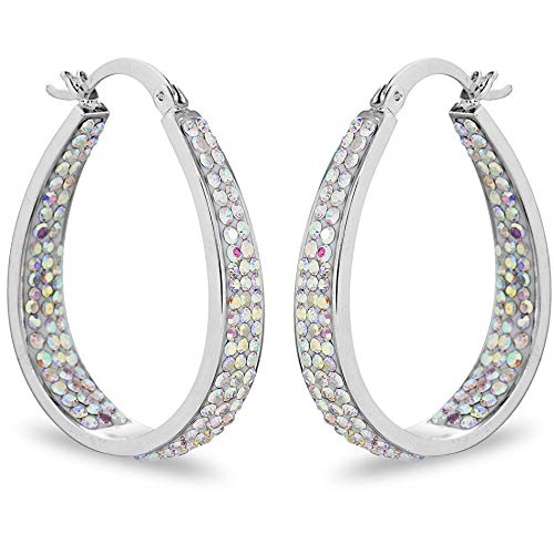 Savlano 14K White Gold Plated Inside Out Crystal Hoop Earrings For Women Comes With Savlano Gift Box - color: Aurora Borealis