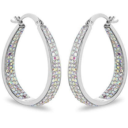 Savlano 14K White Gold Plated Inside Out Crystal Hoop Earrings For Women Comes With Savlano Gift Box - color: Aurora Borealis
