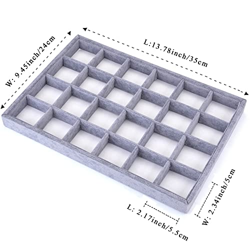 24 Grid Stackable Jewelry Tray Organizer with Removable Divider Velvet Tray | Jewelry Display Tray for Earrings Necklaces Bracelet Rings Display Showcase - Grey - color: Grey