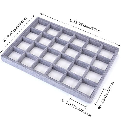 24 Grid Stackable Jewelry Tray Organizer with Removable Divider Velvet Tray | Jewelry Display Tray for Earrings Necklaces Bracelet Rings Display Showcase - Grey - color: Grey