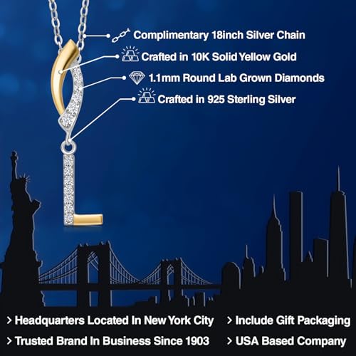 Gem Stone King Initial Pendant Necklace Letter A to Z Alphabet | 10K Yellow Gold and 925 Sterling Silver | White Lab Grown Diamond | Gift Women Mother's Day Wife Mom Girlfriend Anniversary Birthday | - style: Initial L