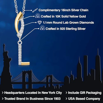 Gem Stone King Initial Pendant Necklace Letter A to Z Alphabet | 10K Yellow Gold and 925 Sterling Silver | White Lab Grown Diamond | Gift Women Mother's Day Wife Mom Girlfriend Anniversary Birthday | - style: Initial L