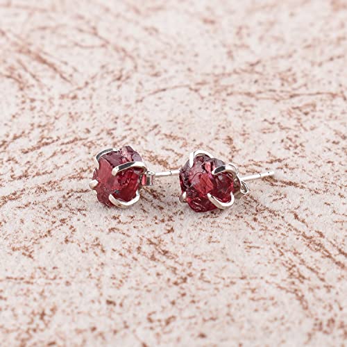 925 Sterling Silver Raw Gemstone Stud Earrings for Women & Girls | Handmade Minimalist Birthstone Earrings | Hypoallergenic Everyday Jewelry | Gift for Her, Birthday, Anniversary, Christmas