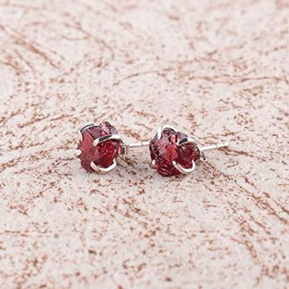 925 Sterling Silver Raw Gemstone Stud Earrings for Women & Girls | Handmade Minimalist Birthstone Earrings | Hypoallergenic Everyday Jewelry | Gift for Her, Birthday, Anniversary, Christmas