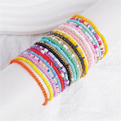 Soyzvteo 17Pcs Elastic Beaded Bracelets Bohemian Stackable Beaded Stretch Bracelets Colorful Boho Beach Bracelet Set Rainbow Handmade Seed Beach Bracelet Jewelry - color: 24Pcs