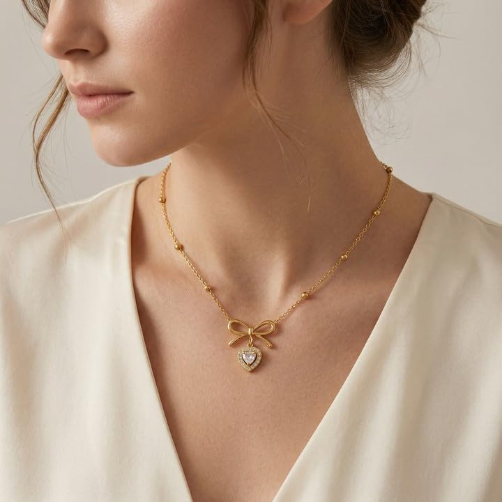 Heart Pendant 18k Gold Plated Necklac, Moissanite Necklace, Necklaces for Women, Gifts for Women Mom Wife Sister, Holiday Gift, Jewelry Gift for Anniversary,Girlfriend Birthday, Jewelry for Wife from Husband.