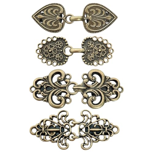 4-Piece Vintage Sweater Swirl Cape Cloak Clips for Dress Retro Cardigan Shawl Collar Clasp Dress Shirt Button Clip for Girl Women - color: Bronze