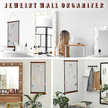 2 Pcs Earring Storage Rack Wall Mounted, Display Hanging Jewelry Storage Rack with 40 S-Shaped Black Hooks for Stud Earrings and Necklace Holders, Gift for Women