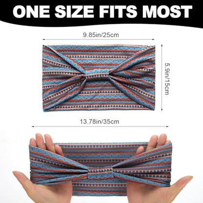 Cobahom 6 PCS Wide Headbands for Women's Hair 9.85 Inch Boho Head Bands | Sport Sweat Stretchy Hair Bands Non Slip Twist Knotted Headbands Cute Soft Headband for Running Workout (Boho Stripe)