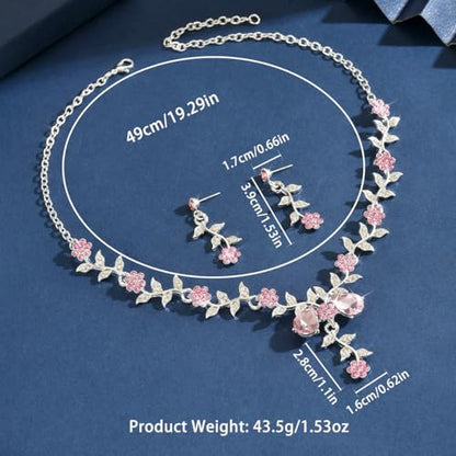 CSIYANJRY99 Silver Prom Jewelry Set Gold Wedding Jewelry Sets for Brides Necklace and Earring Bracelet Rhinestone Prom Party Costume Accessorie - color: Pink