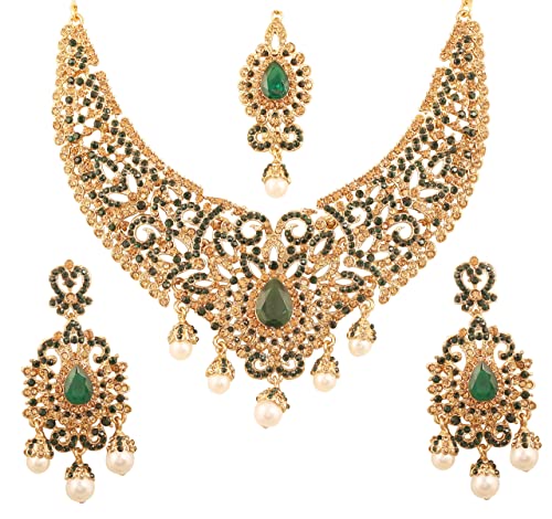 Touchstone Indian jewelry sets for women tikka wedding necklace costume guest statement bollywood rhinestones crystal faux pearls gold big royal neck piece set bridal fashion accessories - color: Multicolor