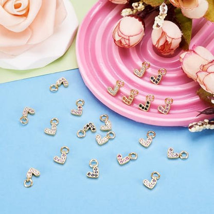 Beadthoven 20pcs Cubic Zirconia Heart Charm Pendants Real 18K Gold Plated Heart Crystal Charm Beads for DIY Jewelry Making Necklace Choker Earrings Tiny Dangle Accessories - color: Heart-Mixed