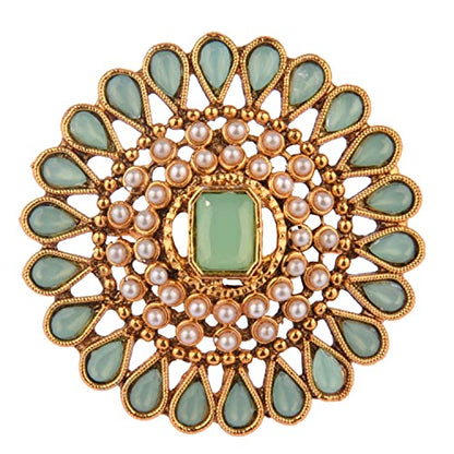 Efulgenz Indian Jewelry Ring Round Faux Pearl Crystal Adjustable Big Finger - color: Mint