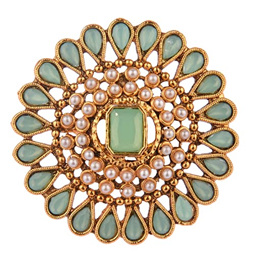 Efulgenz Indian Jewelry Ring Round Faux Pearl Crystal Adjustable Big Finger - color: Mint