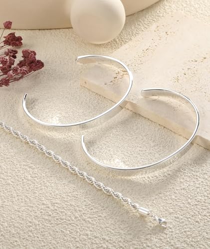 ZOERAY Silver Gold Bangle Bracelets for Women Non Tarnish 14k Gold Plated Stackable Cuff Bracelets for Women Trendy Cubic Zirconia Stainless Steel Chunky Bracelet Stack Set Waterproof Jewelry Gifts - color: C.Rope-Silver