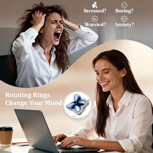 Adjustable Fidget Spinner Rings for Anxiety, 9 Pcs Silver Metal Rotatable Bands to Relieve Stress, Calming Worry Jewelry for Women Men, Durable Open Ring Set