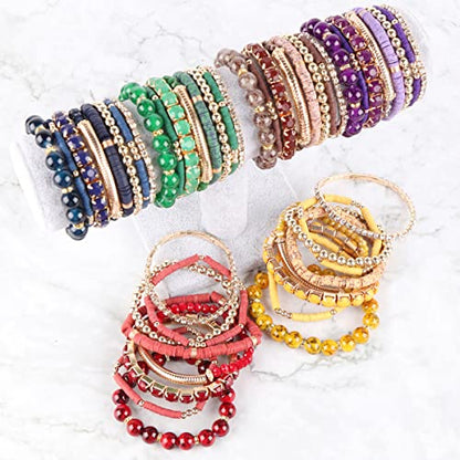 RIAH FASHION Multi Color Stretch Beaded Stackable Bracelets - Layering Bead Strand Statement Wrap Bangles - color: Boho Mix - Fuchsia, size: 7.0 Inches Length