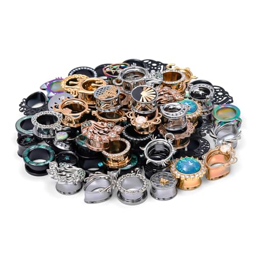 TBOSEN 10 Pairs Stainless Steel | Wood Random Colors Ear Gauges Tunnels Plugs Body Piercing Lucky Bag 2g-1 inch - color: Metal A, size: 12 mm