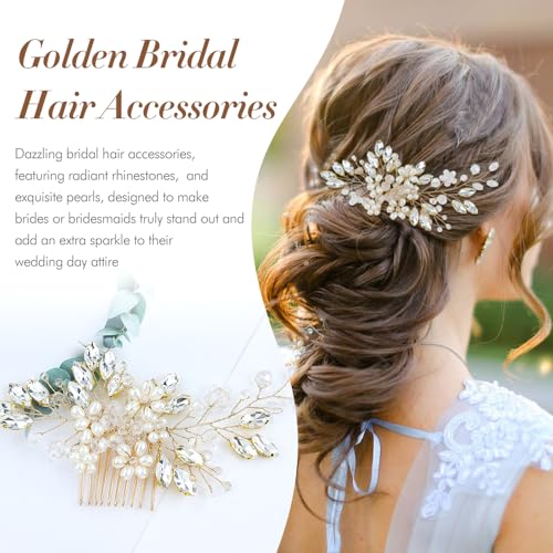 inSowni 17 Pieces Gold Metal Rhinestone Pearl Wedding Bridal Hair Side Comb Slides+U-shaped Flower Hair Pins+Pearl Twist Spiral Hairpins for Brides Bridesmaids Women Girls - color: Gold