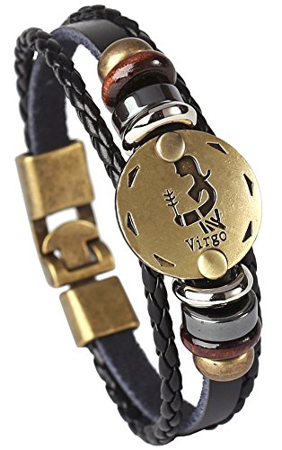 Punk Alloy Leather Bracelet for Constellation Braided Rope Bracelet Bangle - style: Virgo
