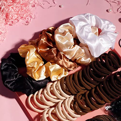 YANRONG 1159PCS Hair Accessories for Woman Set Seamless Ponytail Holders Variety Hair Scrunchies Hair Bands Scrunchy Hair Ties For Thick and Curly (Brown) - color: Brown