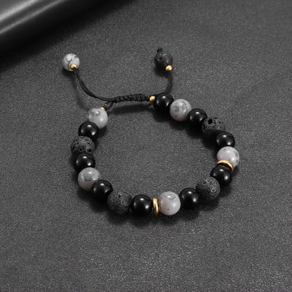 Natural Energy Stone Adjustable Bracelet Lucky Gift for Boyfriend Dad | Mixed agate/lava/picture stone, adjustable braided cord, energy protection as men’s holiday gift