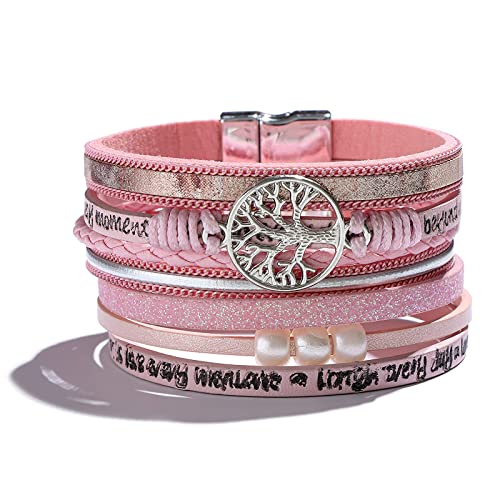Long tiantian Boho Western Bracelets for Women Leather Wrap Bracelets Turquoise Bracelet Western Jewelry Country Concert Outfits - color: beach bracelets for women（pink）