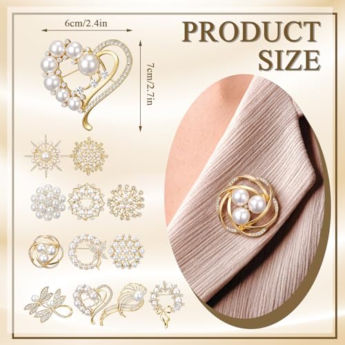 12 Pcs Women Brooches Bulk Vintage Rhinestone Pin Set - style: Pearl
