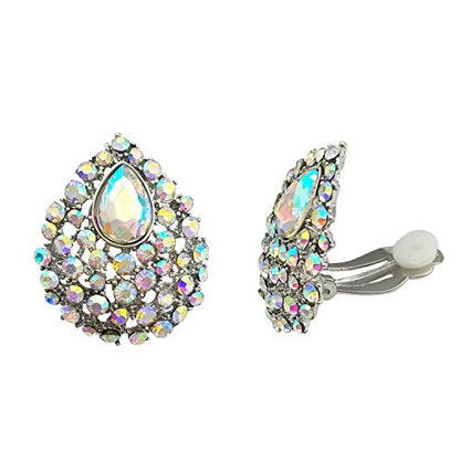 SELOVO Rhinestone Teardrop Big Stud Earrings Clip On Earrings - color: clear AB