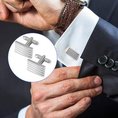 2 Pack Classic Cufflinks for Mens, 2025 Classic Plated Rectangle Cufflinks Luxurious Tuxedo Shirt Cuff Link for Mens Steel Business Wedding Formal Business Gift - color: Silver