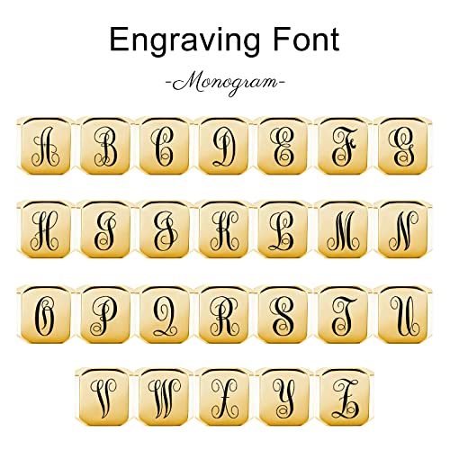 INBLUE Personalized Engraved Initial Monogram Signet Rings for Man Women Stainless Steel Rings Customize Jewelry with Ring Size Adjuster - color: Gold: Monogram