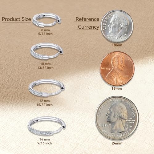 Limerencia G23 Hypoallergenic Titanium Earrings Hoops Small Huggie Earrings | 18G Cartilage F136 Pure Titanium Huggie Hoops with Cubic Zirconia, Ear Cuff Style Jewelry for Women Men with Sensitive Ears - color: White CZ, size: 8mm