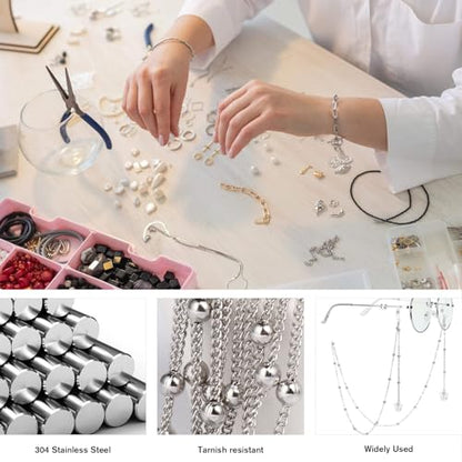 33FT 2mm Stainless Steel Satellite Bead Chains Roll Bulk for Jewelry Making | 304 Stainless Steel Ball Beaded Twisted Curb Link Chains Spool for DIY Craft - color: Stainless Steel Big Beads Satellite Curb Chain