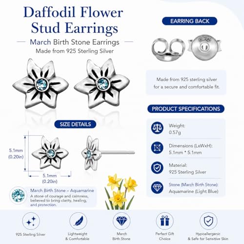 Birthstone Earrings: Handmade Necklace Flower Pendant with Colored Crystal - Gift for Mom, Daughter, BFF, Sister, Granddaughter, Niece - style: March