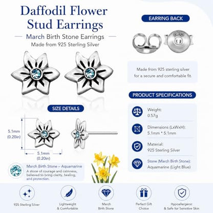 Birthstone Earrings: Handmade Necklace Flower Pendant with Colored Crystal - Gift for Mom, Daughter, BFF, Sister, Granddaughter, Niece - style: March