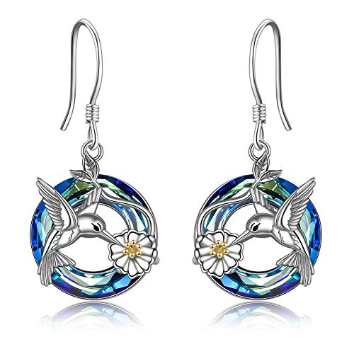 POPLYKE Dragonfly Butterfly Hummingbird Sunflower Earrings 925 Sterling Silver Abalone Shell Moonstone Leverback Earrings Jewelry - style: Hummingbird Crystal B